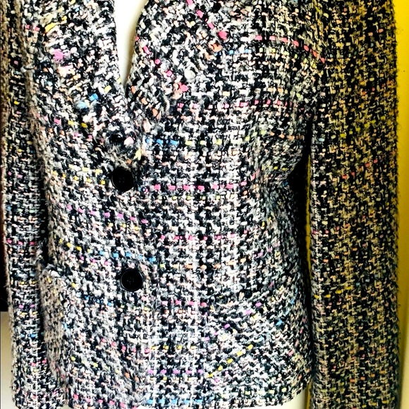 Black wool tweed blazer with fringes at collar trim line & outer pockets US 10 - Picture 7 of 16